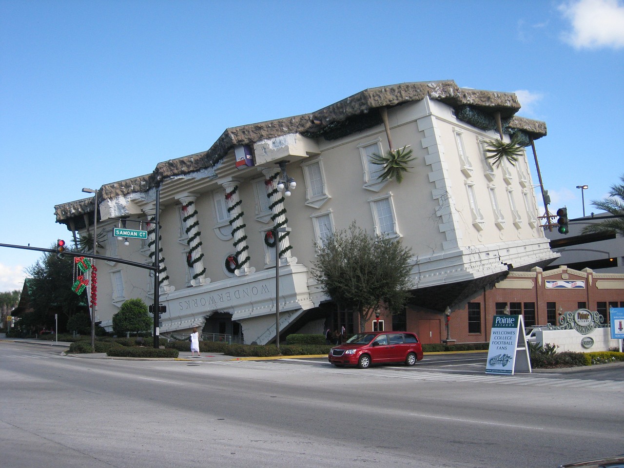 Vacation 2007-12 - Beaches Disney Hotels 0428.jpg - The "Upside Down" house has been featured on TV. It is a game room built to look like it had fallen on top of another building.